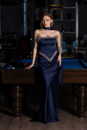 Robe Queue de Poisson Longue Satin Bleu Marine ABU5644