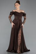 Robe De Soirée Satin Longue Brun ABU5054