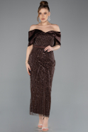 Robe De Soirée Perlé Midi Brun ABK2453