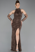 Robe Queue De Poisson Dantelle Longue Brun ABU5598