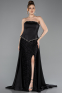 Robe de Soirée Longue Satin Noir ABU5684