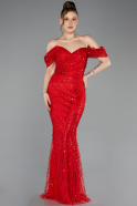 Robe De Soirée Perlé Longue Rouge ABU5557