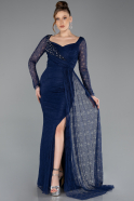 Robe De Soirée Dantelle Longue Bleu Marine ABU5588