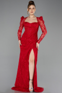 Robe De Soirée Dantelle Longue Rouge ABU5604