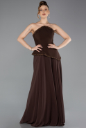 Robe de Soirée Longue Mousseline Brun ABU5681