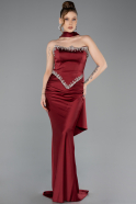 Robe Queue de Poisson Longue Satin Rouge Bordeaux ABU5644
