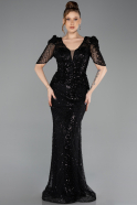 Robe De Soirée Grande Taille Longue Perlé Noir ABU5692