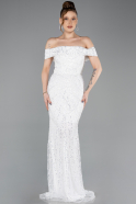 Robe De Soirée Perlé Longue Blanc ABU5492