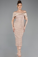 Robe De Soirée Perlé Midi Or ABK2461