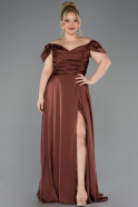 Robe De Soirée Grande Taille Satin Longue Brun ABU4576