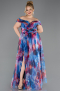 Robe De Soirée Grande Taille Longue Bleu Saxe ABU5263