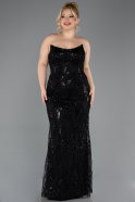 Robe de Soirée Grande Taille Longue Perlé Noir ABU4789