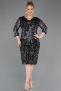 Robe de Soirée Grande Taille Courte Squameuse Noir-Anthracite ABK1284