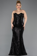 Robe Grande Taille Longue Perlé Noir ABU5661
