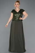 Robe de Soirée Grande Taille Longue Mousseline Kaki ABU5651