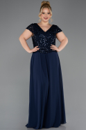 Robe de Soirée Grande Taille Longue Mousseline Bleu Marine ABU5651