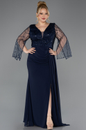Robe de Soirée Grande Taille Longue Mousseline Bleu Marine ABU5624