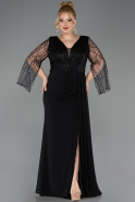 Robe de Soirée Grande Taille Longue Mousseline Noir ABU5624