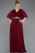 Robe de Soirée Grande Taille Longue Mousseline Rouge Bordeaux ABU5613