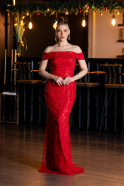 Robe De Soirée Perlé Longue Rouge ABU5492