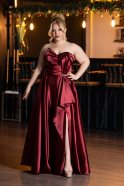 Robe de Soirée Grande Taille Longue Satin Rouge Bordeaux ABU5650