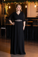 Robe de Soirée Grande Taille Longue Mousseline Noir ABU5613