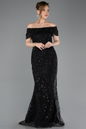 Robe de Soirée Longue Perlé Noir ABU5694