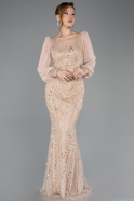 Robe de Soirée Longue Perlé Or ABU5695