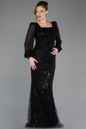 Robe De Soirée Grande Taille Longue Perlé Noir ABU6292
