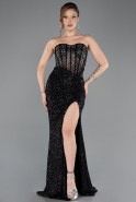 Robe de Soirée Longue Perlé Noir ABU5696