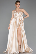 Robe De Soirée Satin Longue Beige ABU4774