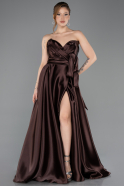 Robe De Soirée Satin Longue Brun ABU4774