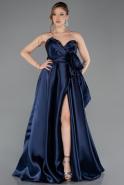 Robe De Soirée Satin Longue Bleu Marine ABU4774