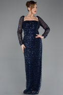 Robe de Soirée Longue Perlé Bleu Marine ABU5699