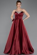 Robe De Soirée Satin Longue Rouge Bordeaux ABU5541