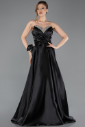 Robe De Soirée Satin Longue Noir ABU5541