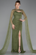 Robe De Soirée Dantelle Longue Kaki ABU5614
