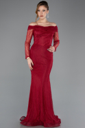 Robe De Soirée Dantelle Longue Couleur Cerise ABU5617