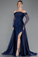 Robe de Soirée Longue Dantelle Bleu Marine ABU5723