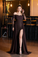 Robe De Soirée Mousseline Longue Brun ABU5602