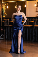 Robe de Soirée Longue Satin Bleu Marine ABU5708
