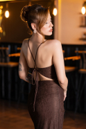 Robe de Soirée Longue Dantelle Brun ABU5719