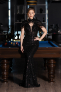 Robe Queue de Poisson Longue Perlé Noir ABU5697