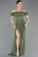 Robe de Soirée Longue Dantelle Kaki ABU5728
