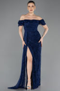 Robe de Soirée Longue Dantelle Bleu Marine ABU5728