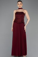Robe de Soirée Longue Mousseline Rouge Bordeaux ABU5715