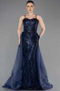 Robe de Soirée Longue Perlé Bleu Marine ABU5730