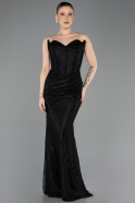 Robe de Soirée Longue Dantelle Noir ABU6148
