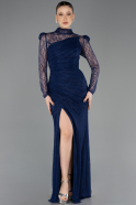 Robe de Soirée Longue Dantelle Bleu Marine ABU5700