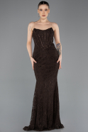 Robe de Soirée Longue Dantelle Brun ABU5734